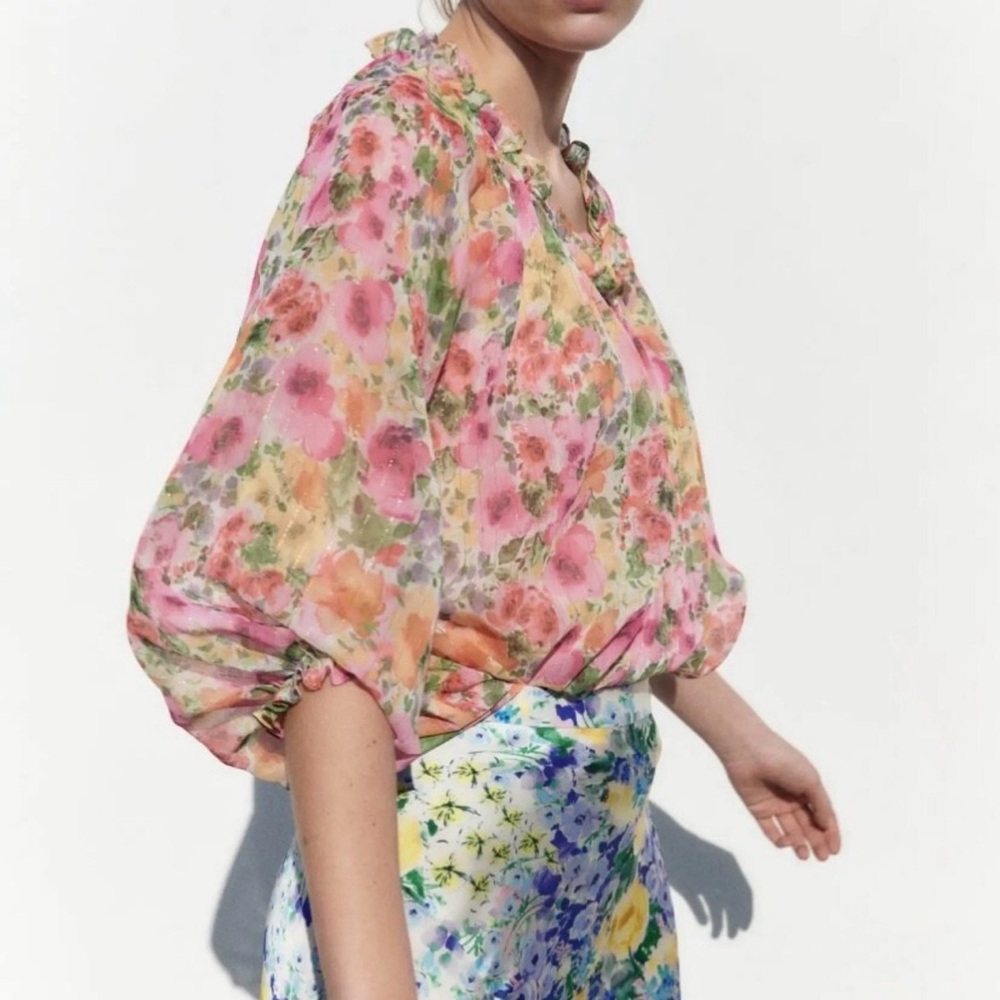 Zara Floral Blouse - Pink and Orange